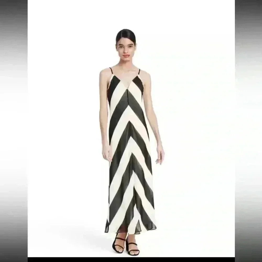 Christopher John Rodgers X Target black & white chevron maxi slip dress sz 6